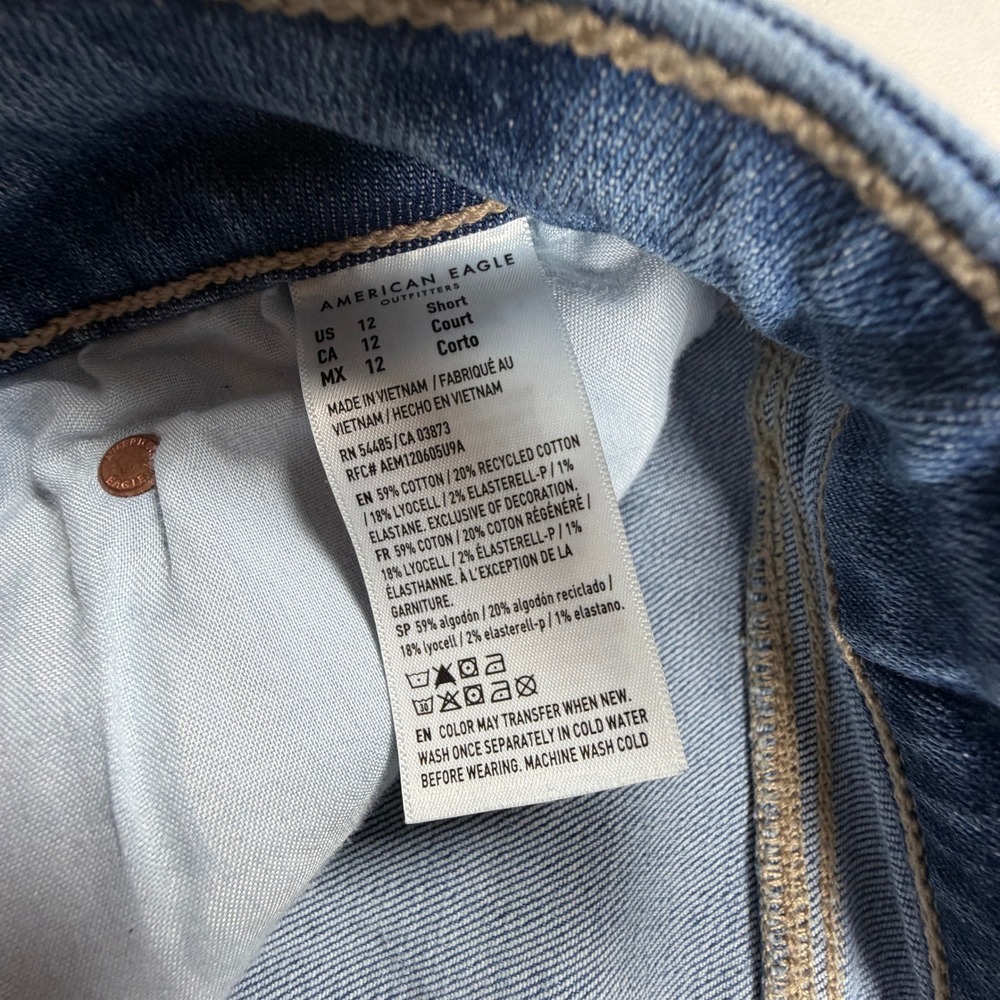 American Eagle Super‎ High-Rise Baggy Wide Leg Jeans Medium Wash Blue 12 Short - Picture 4 of 12